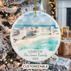 Personalized Cancun Christmas Ornament, Mexico Travel Souvenir Ornament, Personalized Mexico Christmas Ornament, Engagement Gift Family Trip