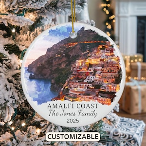 Personalized Amalfi Coast Christmas Ornament, Amalfi Coast Travel Souvenir Ornament, Personalized Amalfi Coast Ornament Italy