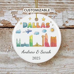 Dallas Christmas Ornament, Personalized Texas Travel Gift, Holiday Keepsake, Family Vacation Souvenir, Traveler Gift, Couple Gift
