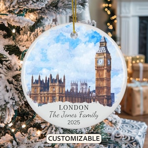 Custom London Christmas Ornament, Personalized England Travel Gift, Holiday Keepsake, Family Vacation Souvenir, Traveler Gift, Big Ben