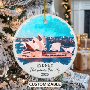 Custom Sydney Christmas Ornament, Personalized Australia Travel Gift, Holiday Keepsake, Family Vacation Souvenir, Traveler Gift, Couple