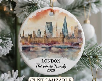 Personalized London Christmas Ornament, London Travel Souvenir Ornament, Personalized London Christmas Ornament, England Gift Ornament