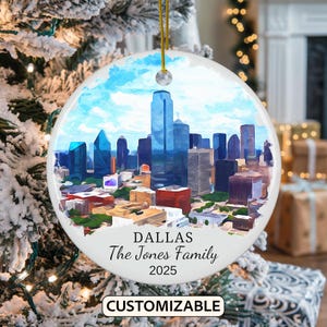 Dallas Christmas Ornament, Personalized Texas Travel Gift, Holiday Keepsake, Family Vacation Souvenir, Traveler Gift, Couple Gift, Custom