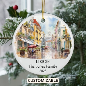 Custom Lisbon Christmas Ornament, Personalized Portugal Travel Gift, Holiday Keepsake, Family Vacation Souvenir, Traveler Gift, Couple