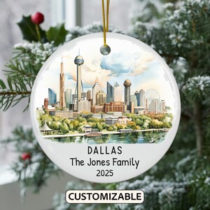Custom Dallas Christmas Ornament, Personalized Texas Travel Gift, Holiday Keepsake, Family Vacation Souvenir, Traveler Gift, Custom Couple
