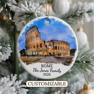 Personalized Rome Christmas Ornament, Personalized Italy Christmas Ornament, Custom Rome, Italy Gift Ornament, Engagement Ornament Gift