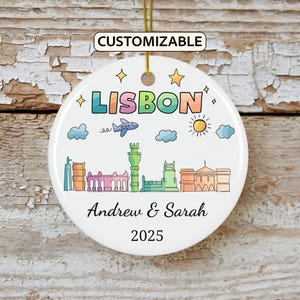 Lisbon Skyline Christmas Ornament, Personalized Portugal Travel Gift, Holiday Keepsake, Family Vacation Souvenir, Traveler Gift, Couple