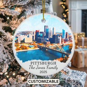 Personalized Pittsburgh Christmas Ornament, Pennsylvania Travel Souvenir Ornament, Personalized Pittsburgh Christmas Ornament, Couple Gift
