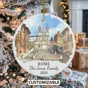 Personalized Rome Christmas Ornament, Custom Italy Travel Souvenir Ornament, Spanish Steps Ornament, Personalized Couple Gift, Wedding Gift