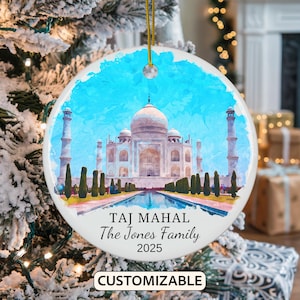 Custom Taj Mahal Christmas Ornament, Personalized India Travel Gift, Holiday Keepsake, Family Vacation Souvenir, Traveler Gift Custom Couple