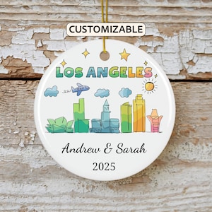 Los Angeles Christmas Ornament, Personalized California Travel Gift, Holiday Keepsake, Family Vacation Souvenir, Traveler Gift, Couple Gift