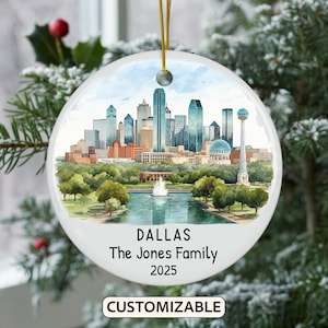 Custom Dallas Christmas Ornament, Personalized Texas Travel Gift, Holiday Keepsake, Family Vacation Souvenir, Traveler Gift, Custom Couple