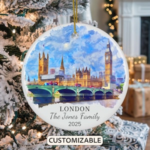 Custom London Christmas Ornament, Personalized England Travel Gift, Holiday Keepsake, Family Vacation Souvenir, Traveler Gift, Big Ben