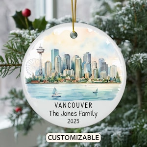 Custom Vancouver Christmas Ornament, Personalized Canada Travel Gift, Holiday Keepsake, Family Vacation Souvenir, Traveler Gift, Couple