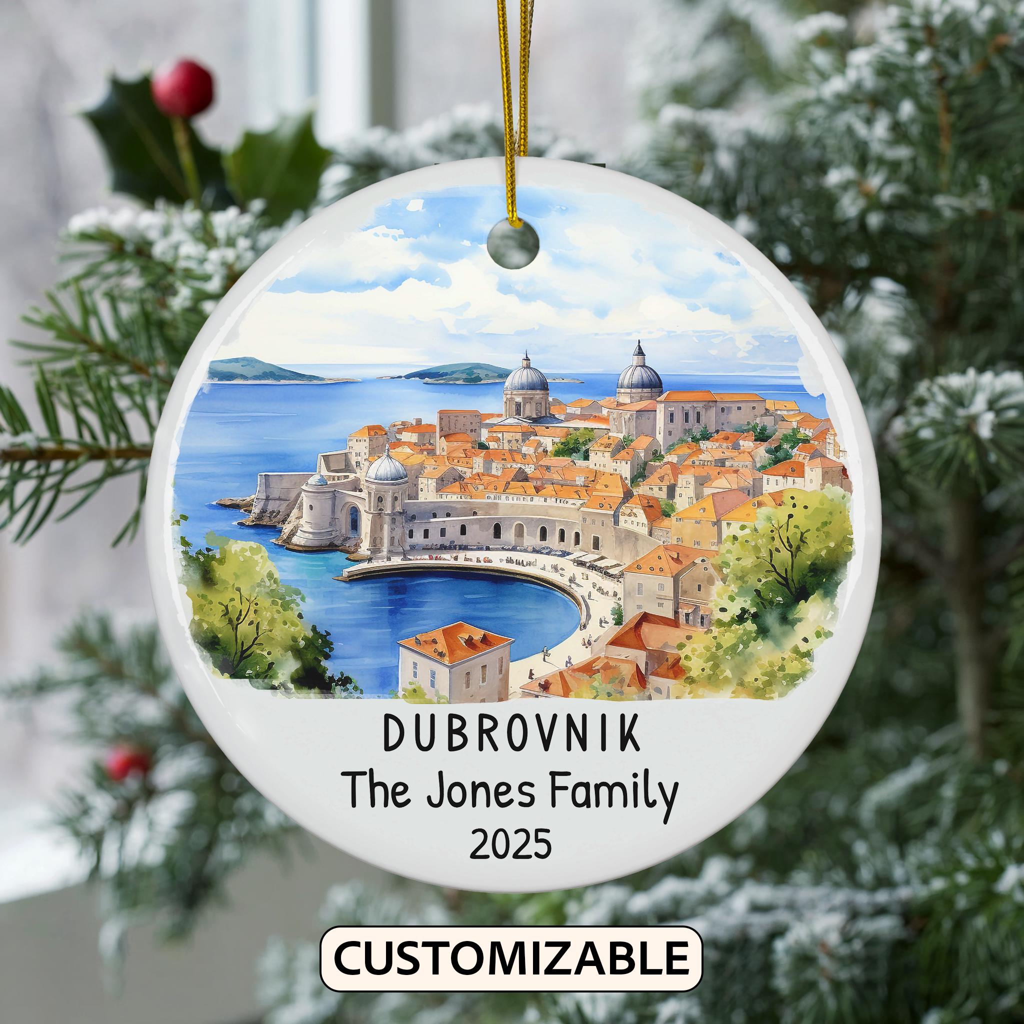 Custom Dubrovnik Christmas Ornament, Personalized Croatia Travel Gift, Holiday Keepsake, Family Vacation Souvenir, Traveler Gift, Couple