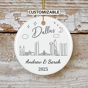 Dallas Christmas Ornament, Personalized Texas Travel Gift, Holiday Keepsake, Family Vacation Souvenir, Traveler Gift, Couple Gift