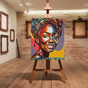 Colorful African Woman Canvas Wall Art | Bold African Portrait Painting | Afrocentric Home Decor | Unique Gift for Her | Ready to Hang