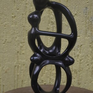 Large Family Tree Sculpture | Hand-Carved Black Soapstone | Modern Unity Statue