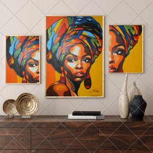 African American Woman Wall Art, Afrocentric Digital Print, Abstract African Canvas Decor, Bold Black Woman Art for Home