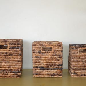 Handwoven Storage Basket | Rectangular Banana Leaf Seagrass Bin | Woven Organizer Box