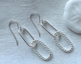 Sterling Silver Paperclip Link Earrings: Handmade 925 Sterling Silver Jewelry, Made in USA, Modern Jewelry