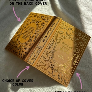 Custom book rebind, photos of three different covers to choose from: Wildflower, Rose, Celestial. Gifts for readers.