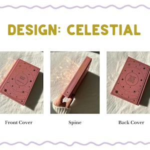 Custom book rebind, photos of three different covers to choose from: Wildflower, Rose, Celestial. Gifts for readers.