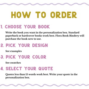 Custom book rebind, photos of three different covers to choose from: Wildflower, Rose, Celestial. Gifts for readers.
