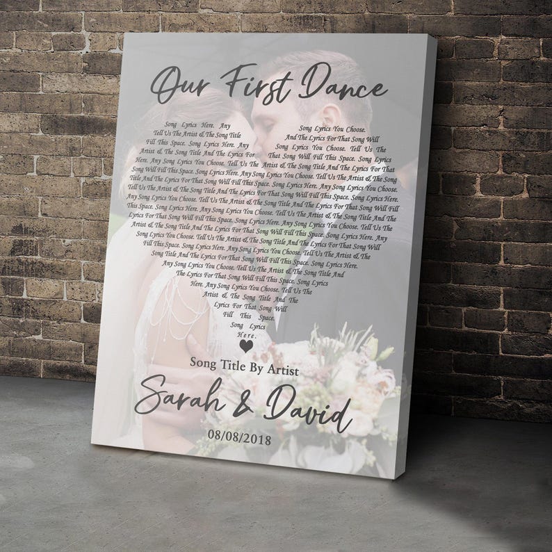 Personalized Photo First Dance Wedding Any Song Lyric Wall Art Print