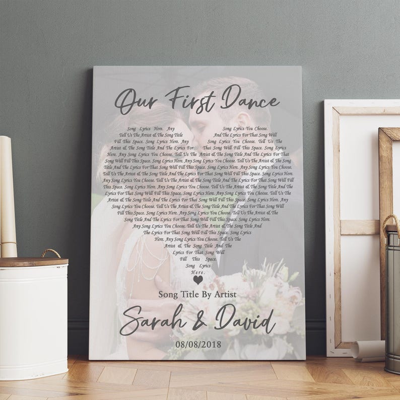 Personalized Photo First Dance Wedding Any Song Lyric Wall Art Print