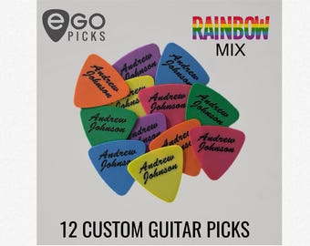 12 PÚAS DE GUITARRA PERSONALIZADAS - Triangle Delrin - (Rainbow Mix)