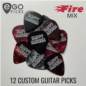 12 CUSTOM GUITAR PICKS - Celluloid - (Fire Mix)