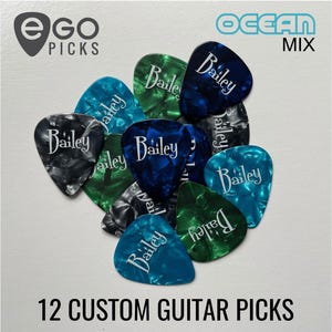 12 CUSTOM GUITAR PICKS - Celluloid - (Ocean Mix)
