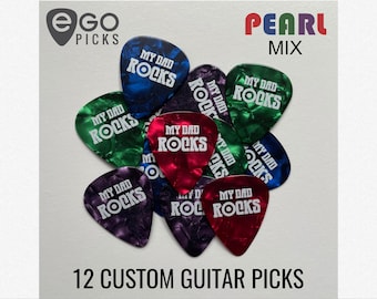 12 PÚAS DE GUITARRA PERSONALIZADAS - Celuloide - (Mezcla de Perla Clásica)
