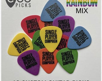 12 PÚAS DE GUITARRA PERSONALIZADAS - Delrin - (Mezcla arcoíris)