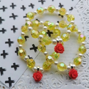 Kids Bracelets Beauty and the Beast Inspired Kids Birthday Party Favor Red Rose Bracelet Beaded Bracelet Childrens Bracelet. Set of 10. Etsy