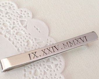 Tie Bar, Tie clip, Groom, Roman Numerals, Father of the Bride, Father of the Groom. Customized, personalized.