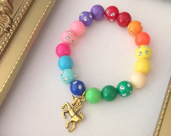 Rainbow bracelet, birthday party favor, beaded bracelet, unicorn jewelry, rainbow bracelet, kids birthday favor, kids jewelry. SET of TEN.