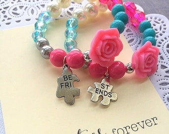 Rose Best Friend bracelets, SET of TWO, Friendship bracelets, bff bracelets, best friend jewelry, kids friendship bracelet.