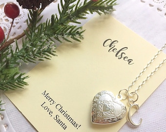 Kids locket necklace, personalized necklace, initial necklace, locket, comes with FREE personalized card and jewelry box.