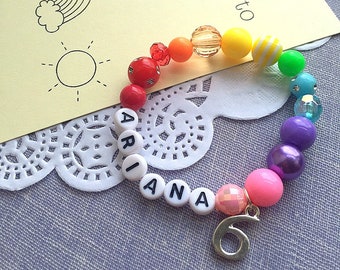 Birthday bracelet, birthday gift, name bracelet, name jewelry, age bracelet, rainbow bracelet, rainbow jewelry, kids bracelet, kids jewelry.