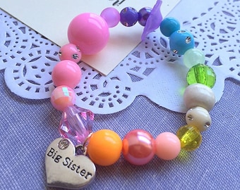 Pastel Big Sister bracelet, big sister jewelry, mismatched beads, big sister jewellery, rainbow bracelet. Comes with Fun card.