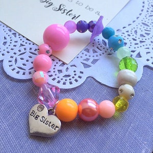 Pastel Big Sister bracelet, big sister jewelry, mismatched beads, big sister jewellery, rainbow bracelet. Comes with Fun card.