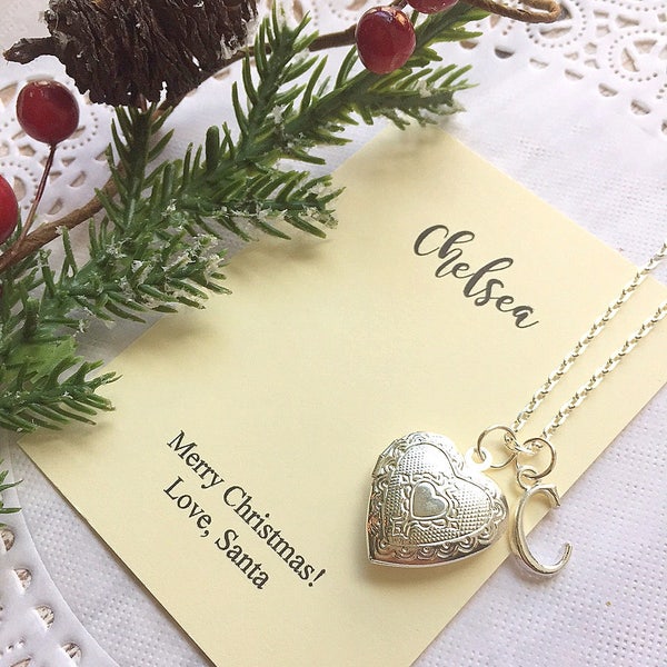 Kids locket necklace, personalized necklace, initial necklace, locket, comes with FREE personalized card and jewelry box.