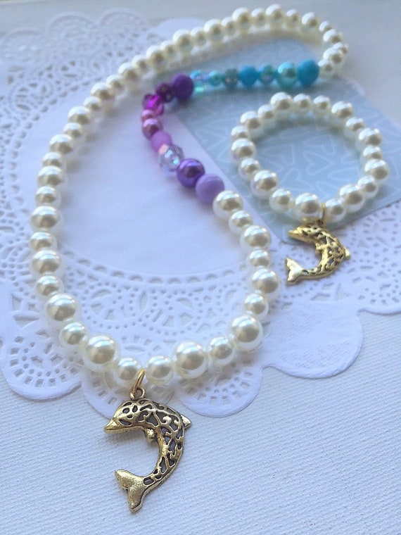 Dolphin necklace, dolphin necklace bracelet set, friendship bracelet, friendship gift, Dolphin birthday, kids jewelry, kids bracelet. Il_570xn