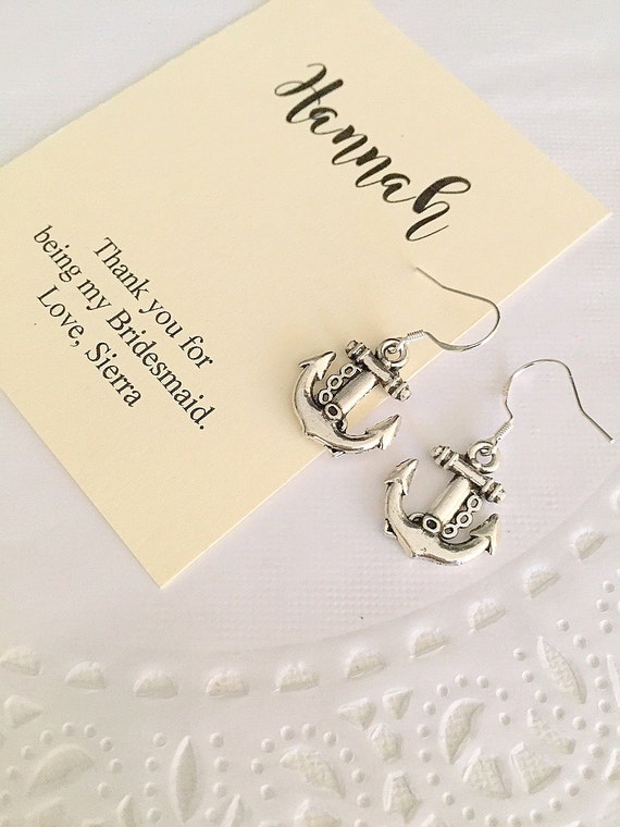 Anchor charm earring, nautical wedding, personalized notecard and jewelry box. Il_570xn