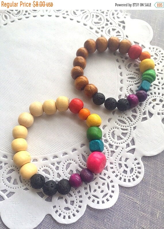 End of Year SALE Rainbow Kids essential oil bracelets, Set of (two). Essential Oil Diffusing, Aromatherapy, wood beads, stretchy, oil diffus Il_570xn