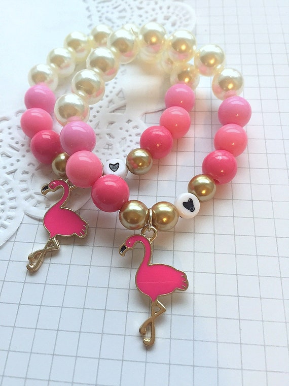 Flamingo birthday party, flamingo bracelet, flamingo jewelry, summer birthday party, SET of TEN, kids bracelet, kids jewelry. Il_570xn