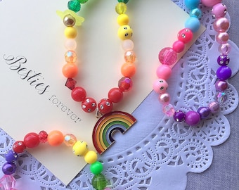 Rainbow necklace, rainbow bracelet, kids jewelry set, kids necklace, rainbow set, jewelry set, birthday gift.