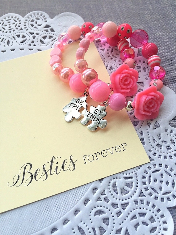 Pink Best Friend bracelets SET of TWO Friendship bracelets bff bracelets best friend jewelry kids friendship bracelet rose